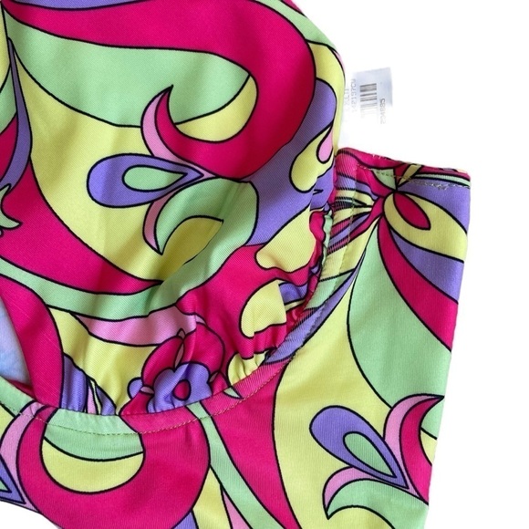 NWT AKIRA Happy Daze Cross Over Cutout Halter Bodysuit Retro 70s Hippie Print L - Picture 9 of 15